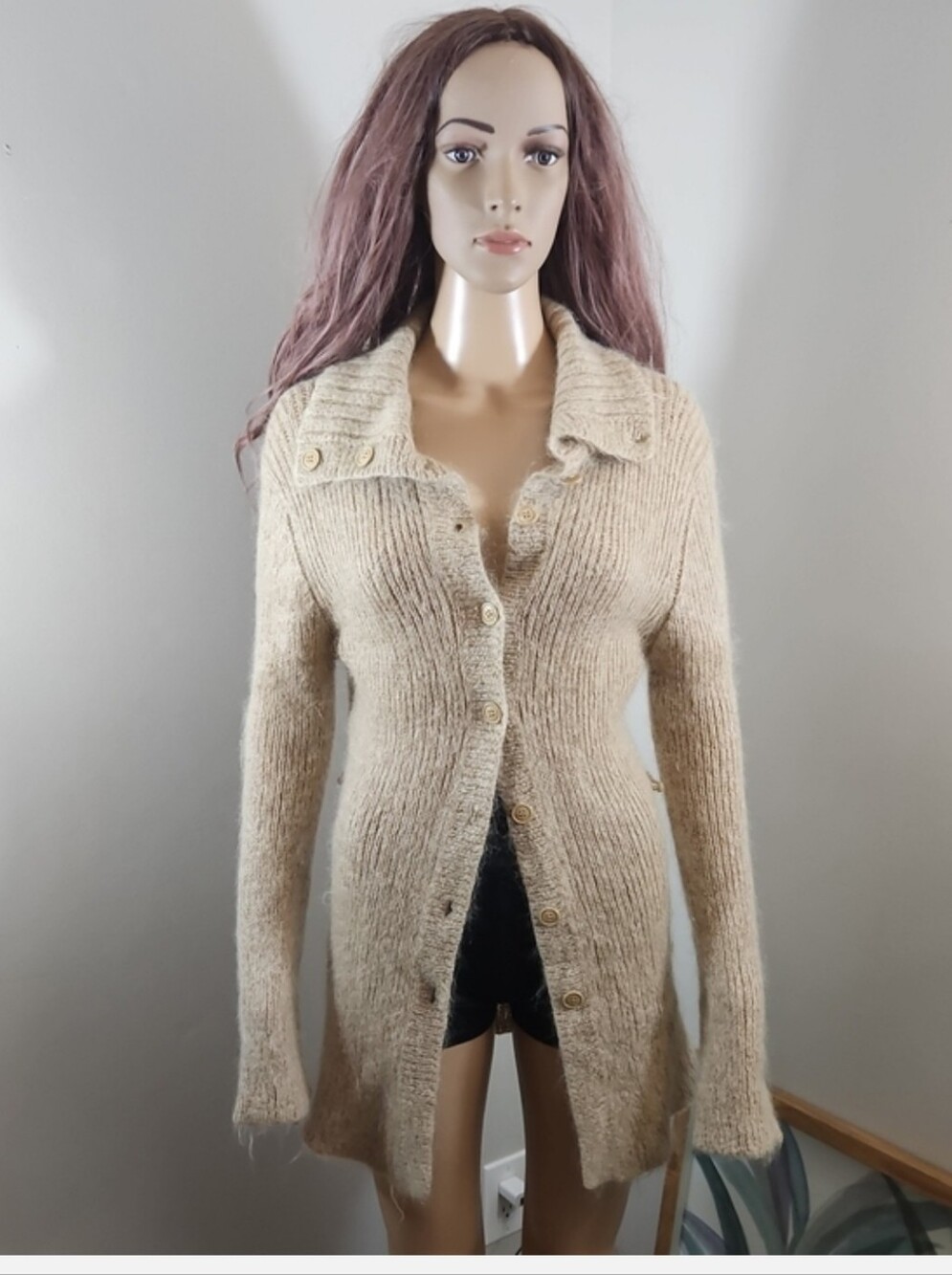 Aritzia Talula Babaton Mohair Knit Cardigan Sweater Beige Button Front Women's